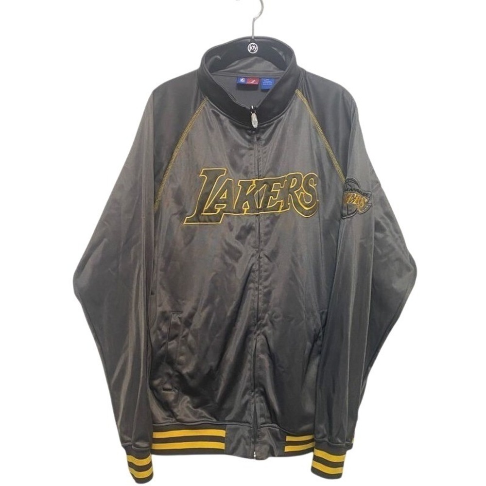 NBA Lakers Jacket Los Angeles Black Yellow Full Zip Vintage Style Majestic Sz XL